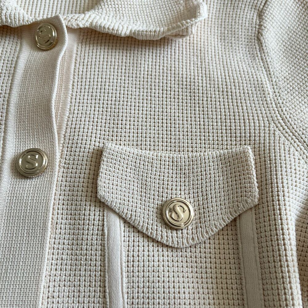 Sandro Paco Cream Waffle Knit Collared Button Front Cardigan Sweater Jacket - Picture 6 of 12
